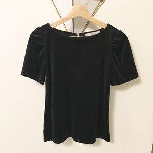 LOFT Petite Velvet Puff Sleeve Top Black
